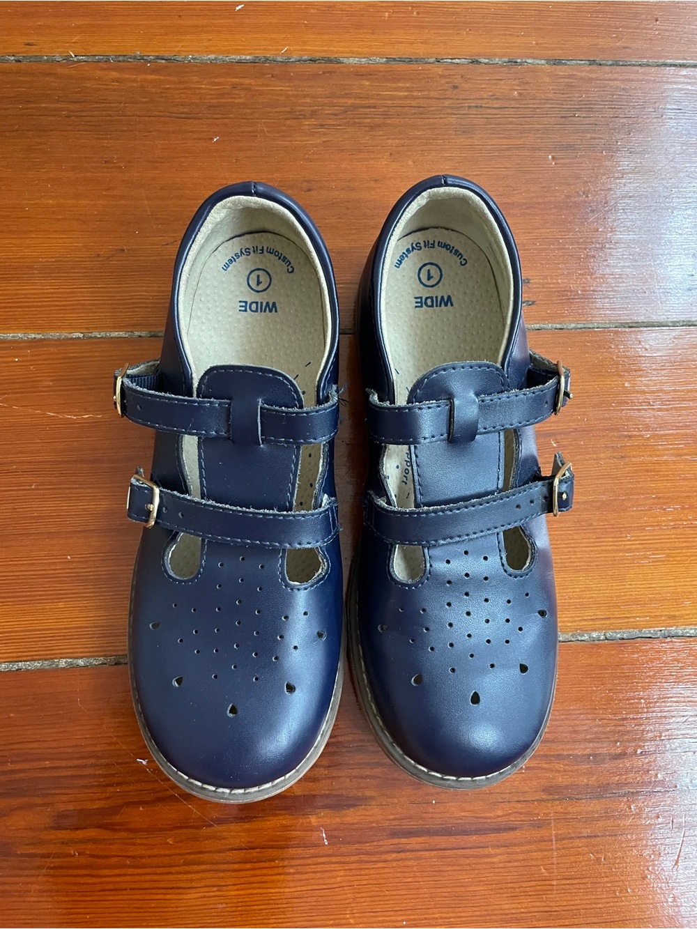 Footmates Danielle Navy Double Strap Mary Jane Shoes Size Girls 1 Wide 💛🎀